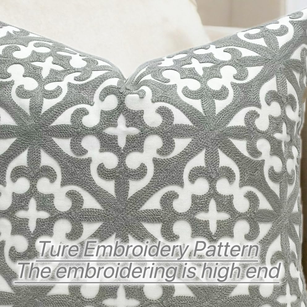 SLOW COW Embroidered Throw Pillow Cover 18 x 18 Inch Grey - color: Grey Farmhouse Flower, size: 18" x 18" (Pack of 1)