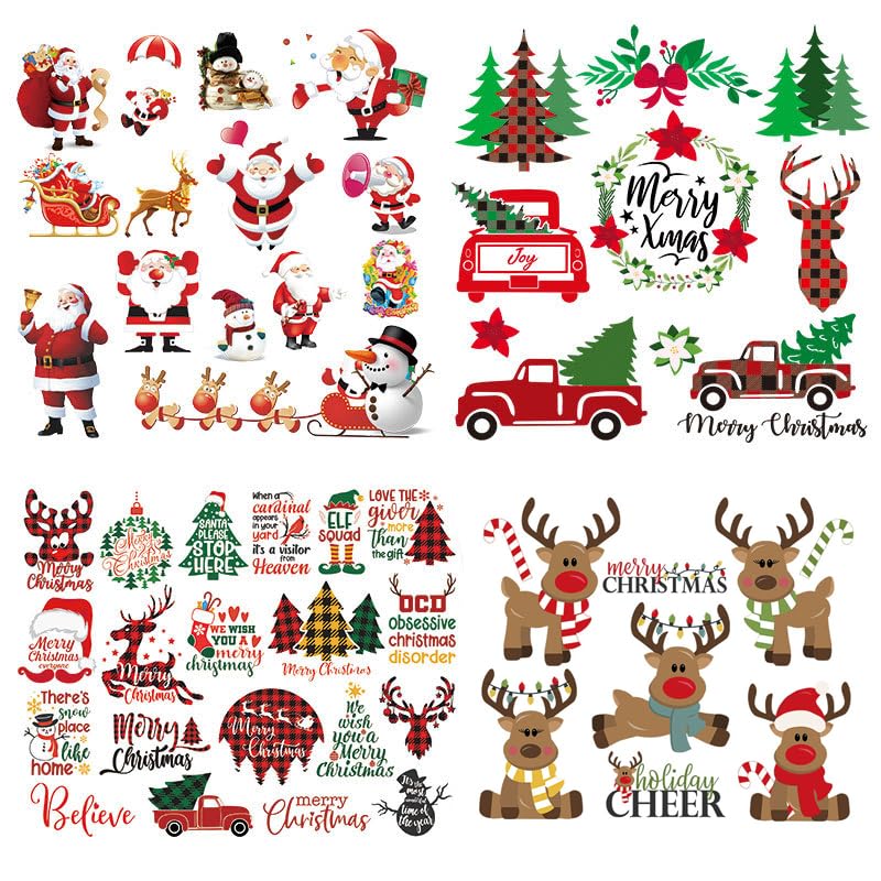 4 Packs Christmas Iron on Patches for T-Shirt Classic Buffalo Plaid Heat Transfer Vinyl HTV Decals Cute Santa Claus Elk Snowman Car Design Iron on Transfer Sticker for Clothing Jacket Pillow DIY Craft - color: P