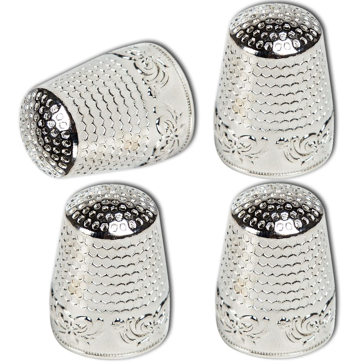 ZESION 4Pcs Sewing Thimbles, Metal Thimbles for Hand Sewing Finger Protector, Quilting Craft Accessories for Knitting Needlework DIY Tools, Silver - color: Silver