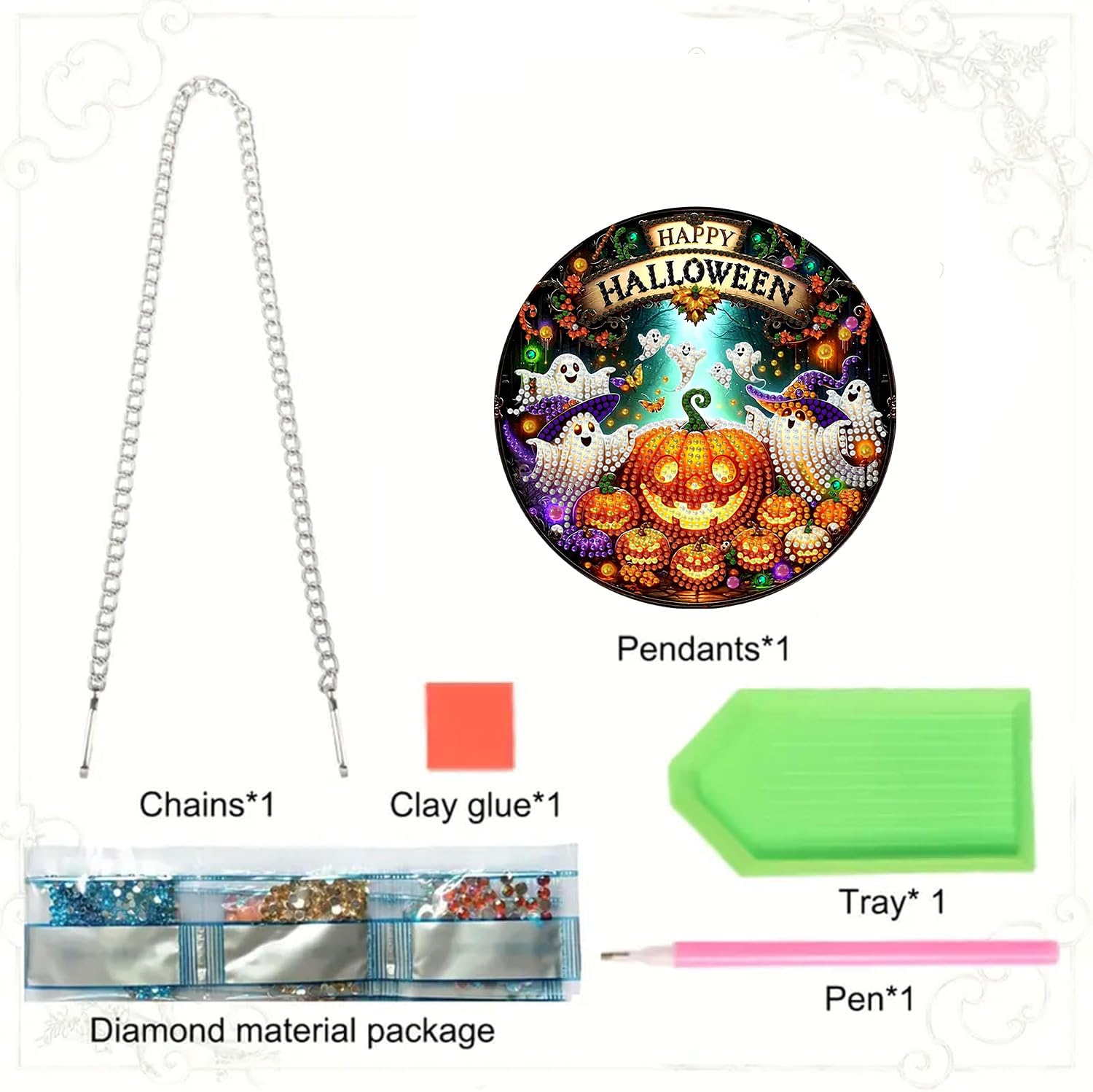 RYMILIE Halloween Diamond Art Kits for Adults Ghost Pumpkin 8x8inch - color: DP04131