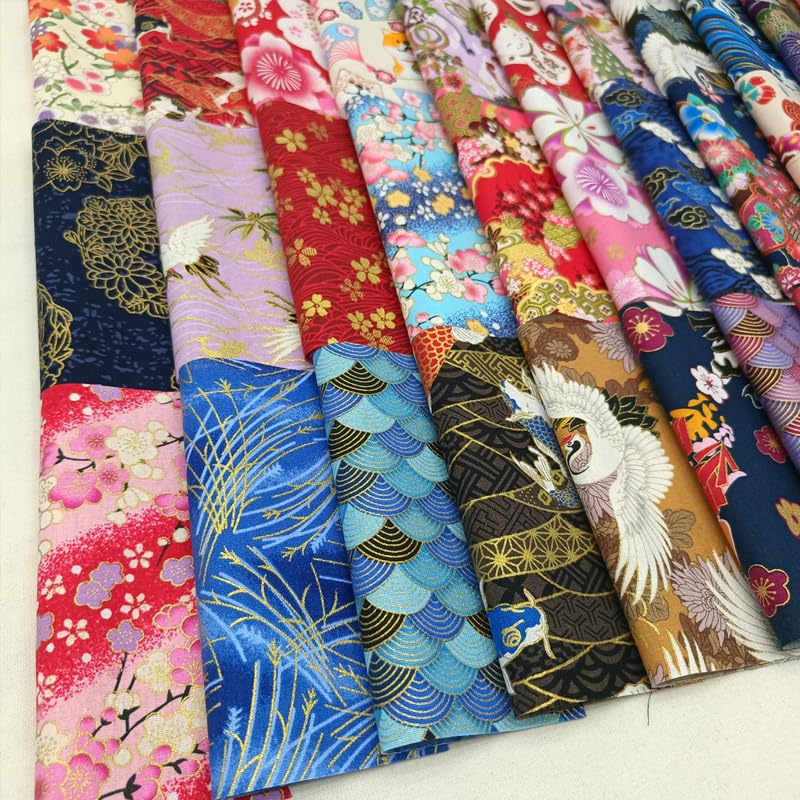 50Pcs Japanese Style Fabric Squares Fat Quarters Cotton Wrapping Cloth Quilting Fabric Bundles for DIY Patchwork Sewing,10x10cm