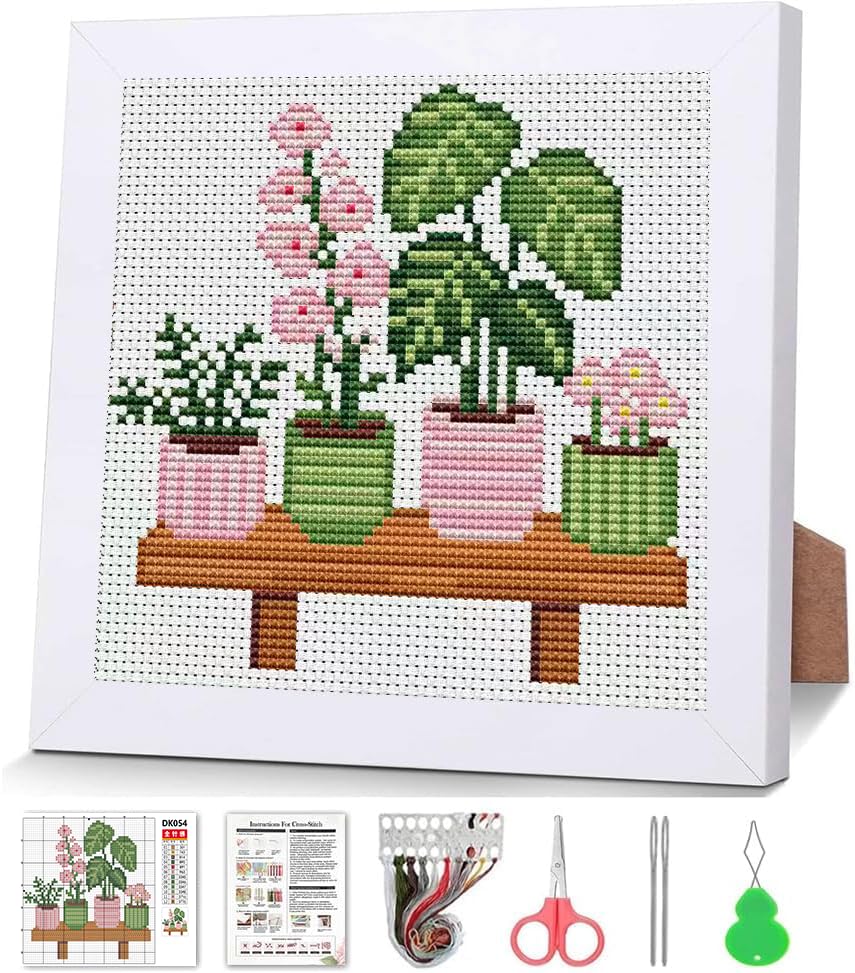 Plants Cross Stitch Kits, Cross Stitch Kits for Adults Beginner with Framed - color: cross stitch Framed-7