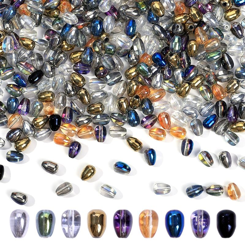 300pcs Glass Crystal Teardrop Beads 6X9mm Drop Glass Spacer Beads Colorful Clear Electroplated Color Crystal Beads for DIY Jewelry Bracelet Making (Drop) - color: Drop
