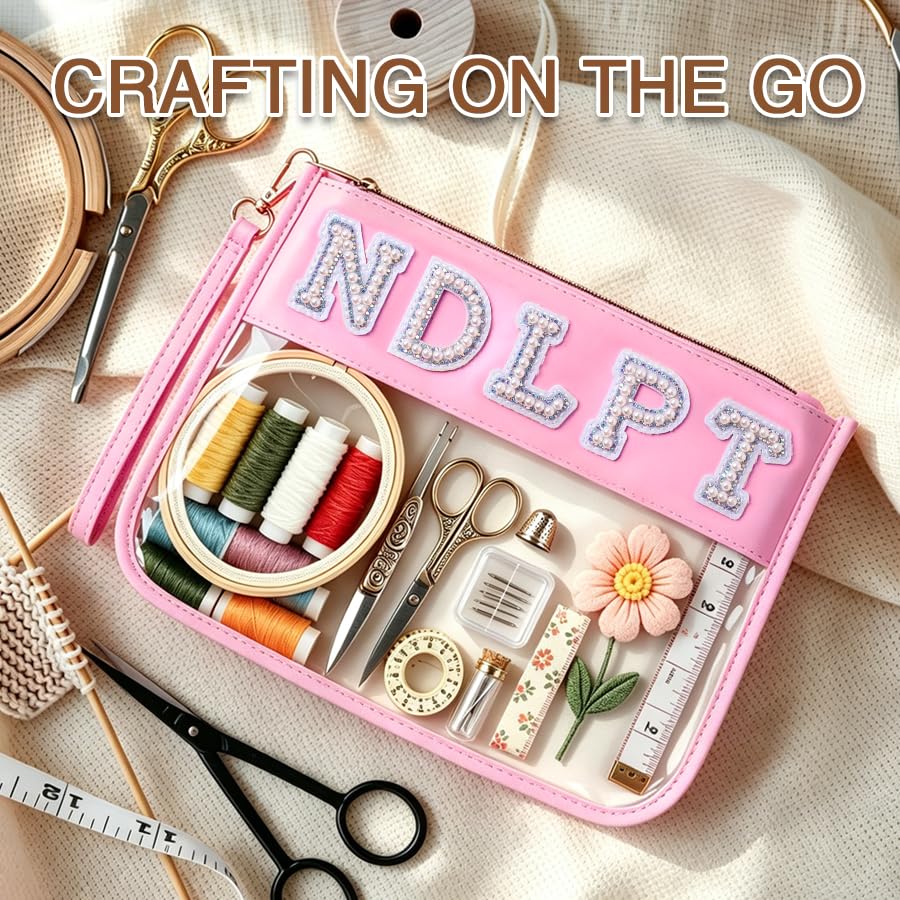 Needlepoint Project Bag NDLPT Clear Zip Pouch Bag, Premium Craft Storage Case, Sewing Organizers and Storage Sewing Gifts for Stitching Enthusiasts (Pearl Pink) - color: Pearl Pink