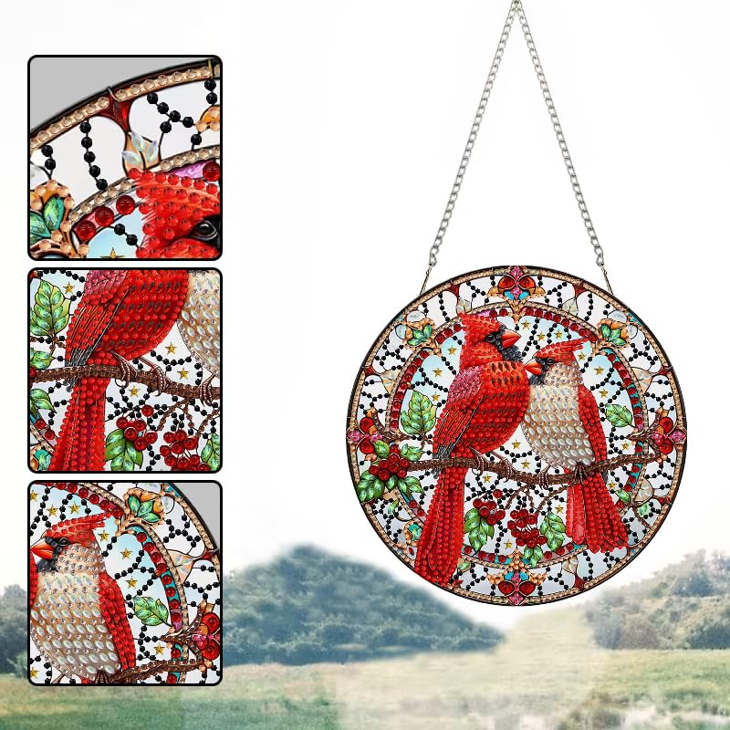STGLCR Diamond Painting Cardinal Ornament 5D Bird Wreath DIY Diamond Art Animal Handmade Pendant Mosaic Making Kits by Number Kits Home Decoration Pendant Single Sided Spot Drill Double Sided Pattern