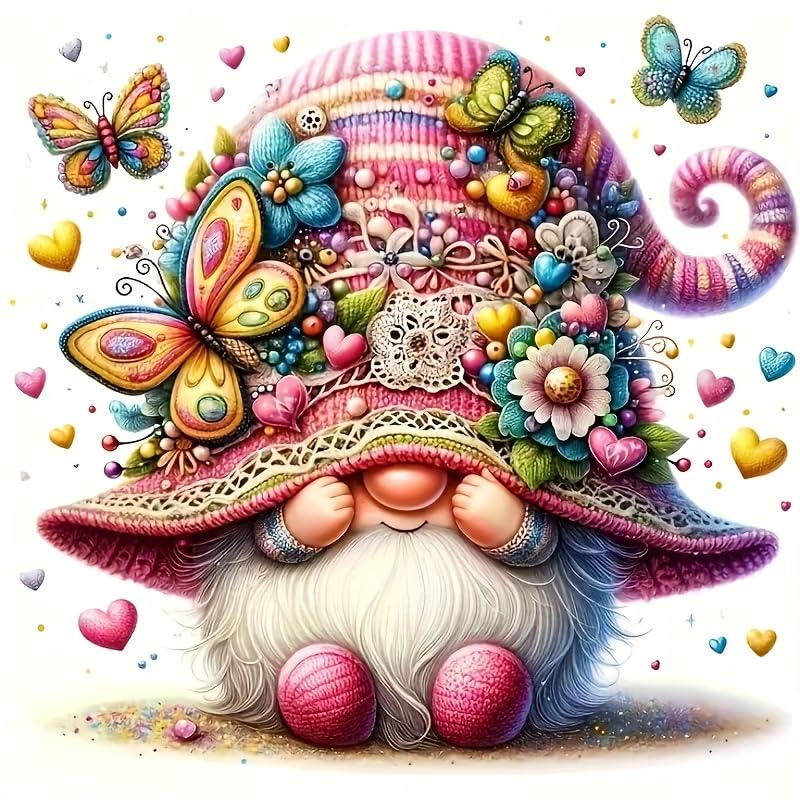 Butterfly Gnome Stamped Cross Stitch Kits Gnome Cross Stitch Patterns,Dimensions Cross Stitch Kits Embroidery Kit Arts and Crafts for Beginners 13.7x13.7 inches - color: D059