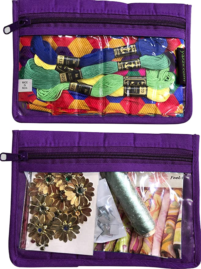 Yazzii Sewing Notions Pouch Set (2PC) - Portable & Multipurpose - Sewing Supplies Organizer for Thread Spools, Needles, Beads, Embroidery Floss, Fabric Pieces & More!-Purple - color: Purple, size: 8" x 5.25"