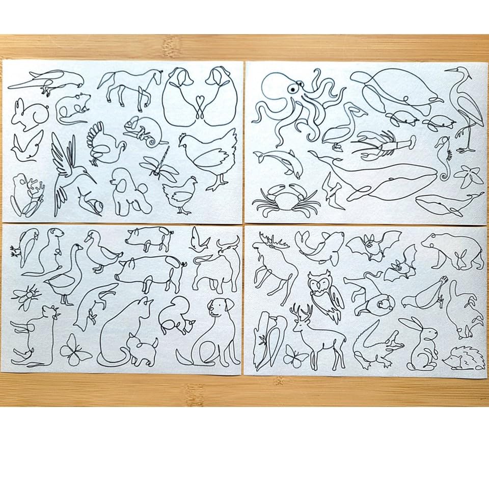 Water Soluble Embroidery Patterns Stabilizers, Stick and Stitch Embroidery Transfers Paper Tear Away Embroidery Stabilizer with Wildflower Patterns for Embroidery, Fun Designs (Line Animals X2) - color: Line Animals (2)
