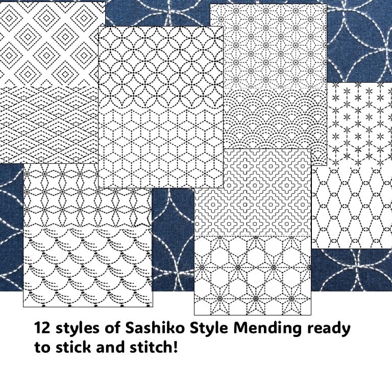 Sashiko Stick & Stitch Patterns, Japanese Embroidery Templates, Dissolvable Transfer Paper for Visible Mending (Geo)