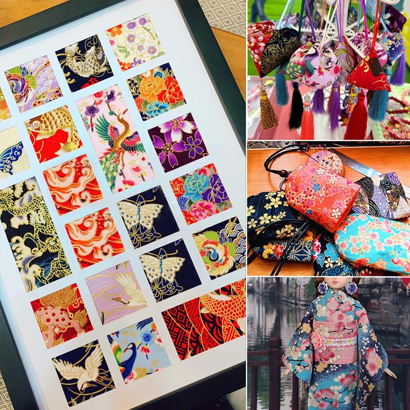 50Pcs Japanese Style Fabric Squares Fat Quarters Cotton Wrapping Cloth Quilting Fabric Bundles for DIY Patchwork Sewing,10x10cm