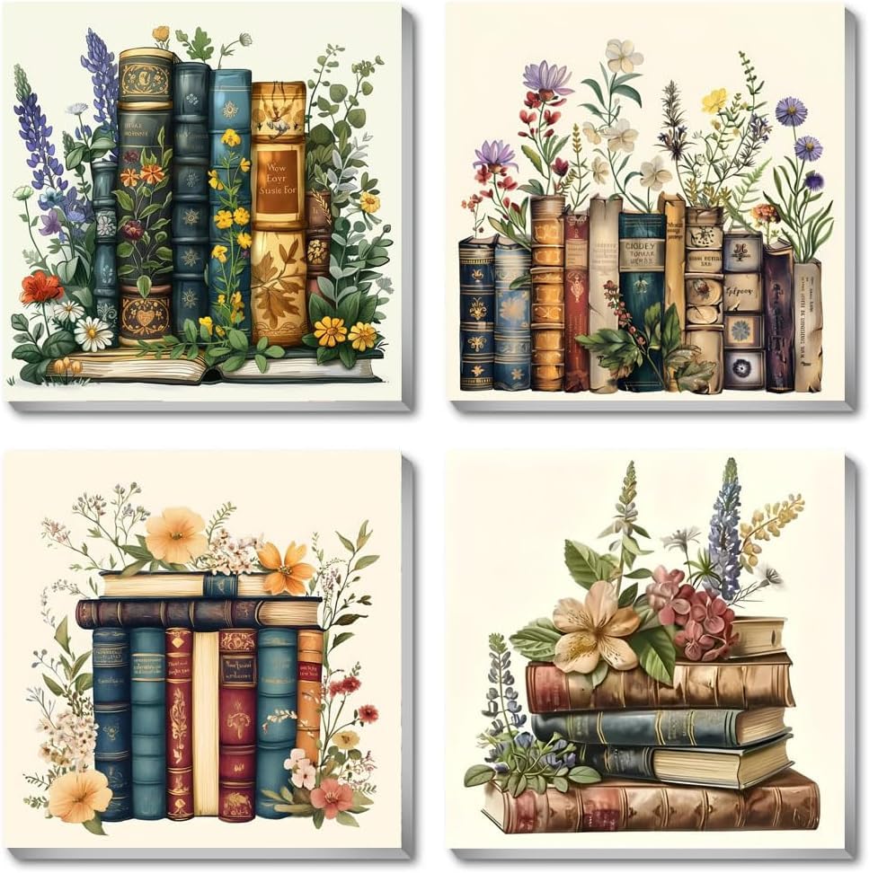 Eiazuiks 4 Packs Stamping Cross Stitch Kit, Books Counting Cross Stitch Kit for Adult Beginners, Full Line DIY Stitching Kit for Home Decor Cross Stitch Patterns 12x16 inches - color: AKW099