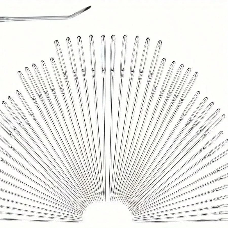 55pcs Stainless Steel Hand Sewing Needles Set, Big Eye Embroidery Needles Kit with Assorted Sizes, Premium Needlework Supplies for Sewing Crafting