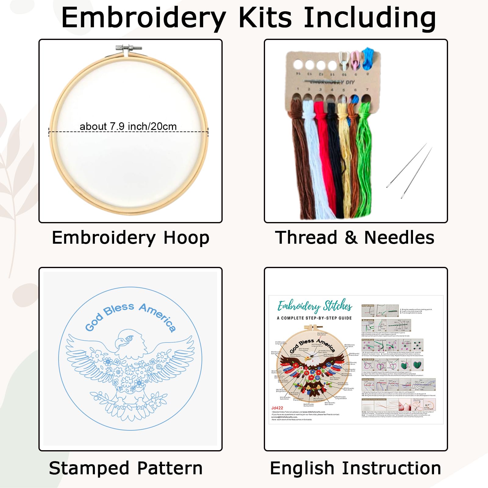 Nuberlic Embroidery Kits for Beginner Adults,God Bless - color: OWL