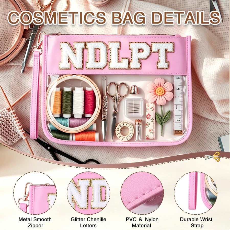 Needlepoint Project Bag NDLPT Clear Zip Pouch Bag, Premium Craft Storage Case, Sewing Organizers and Storage Sewing Gifts for Stitching Enthusiasts(Pink) - color: Pink