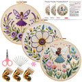 Konrisa Embroidery Kits for Adults, 3pcs Elf Flower Fairy Floral Embroidery Starter Kit DIY Sewing Practice with Hoop,Needlepoint Cross Stitch Kit - color: flower fairy