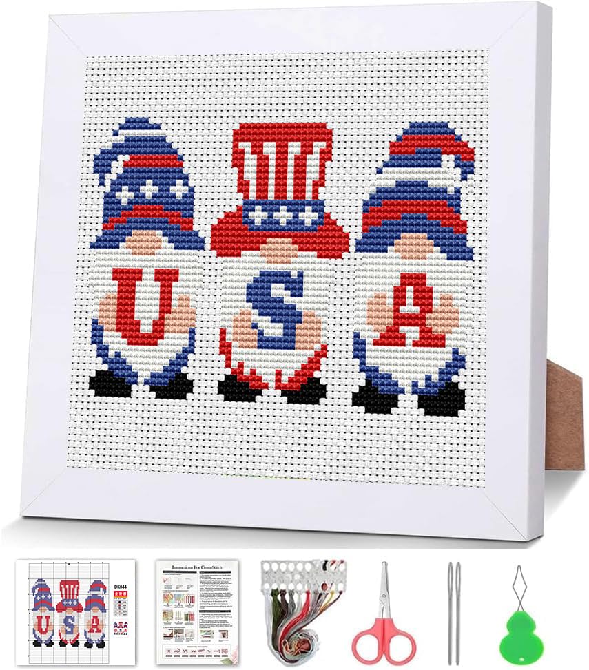 VIGEGU Independence Cross Stitch Kits for Adults Beginner with Framed - color: cross stitch Framed-3