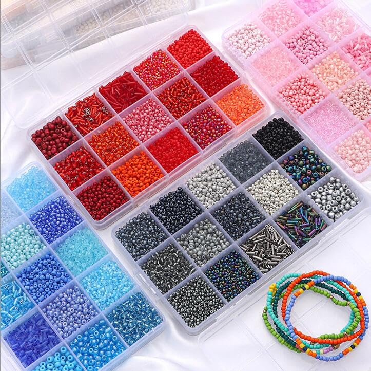 15 Grid White Glass Seed Bugle Tube Beads Kit for Jewelry Making DIY Craft - color: White, size: 15 Grid