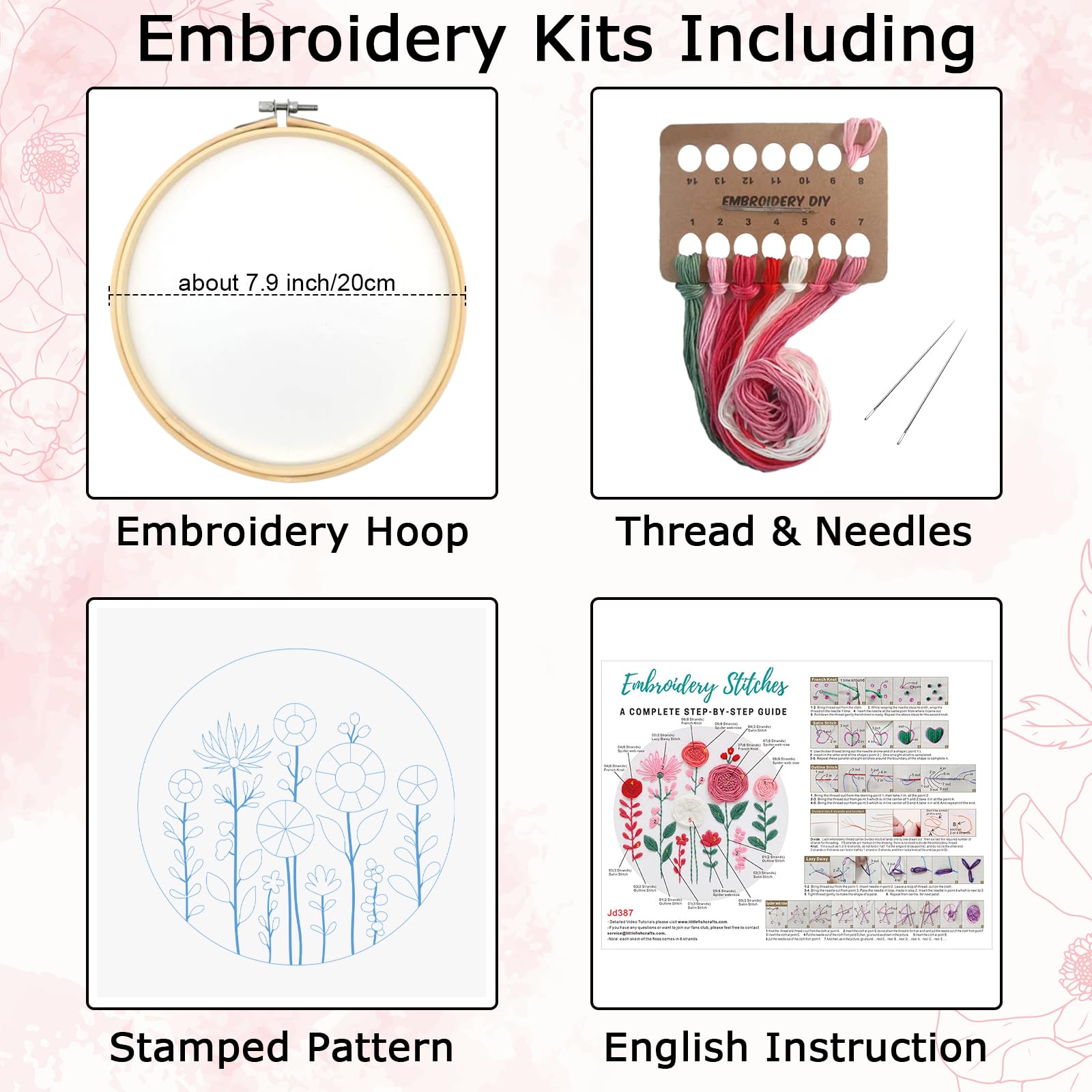 Nuberlic Floral Embroidery Kit for Beginners Adults - color: Floral