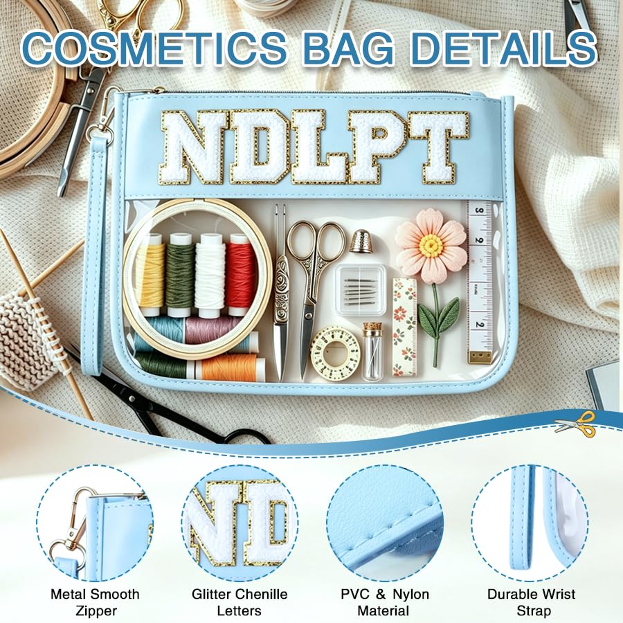 Needlepoint Project Bag NDLPT Clear Zip Pouch Bag, Premium Craft Storage Case, Sewing Organizers and Storage Sewing Gifts for Stitching Enthusiasts(Blue) - color: Blue