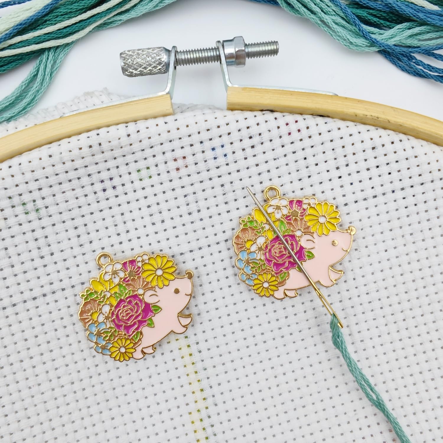MAGNEECH Flower Hedgehog Needle Minder Set - Magnetic Needle Holder for Cross Stitch, Embroidery Accessories - Funny Needle Minder (2 PCS)