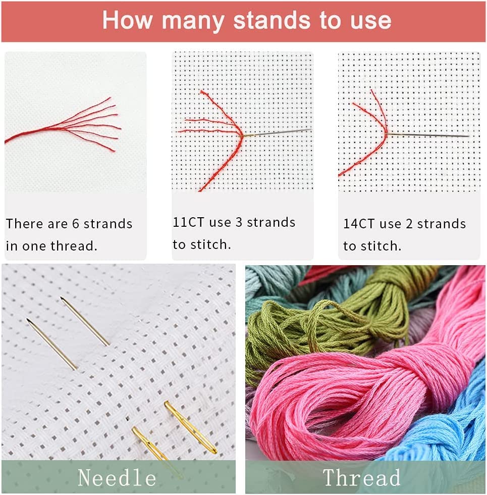 Leczany Cross Stitch Stamped Kit for Beginner - Birds and Crosses | DIY Embroidery Starter Patterns Craft Kit Needlepoint for Adults | 11CT, 3 Strands | 13x16.9 inches - color: 11CT Stamped kits,Birds and Crosses 13x16.9 inches