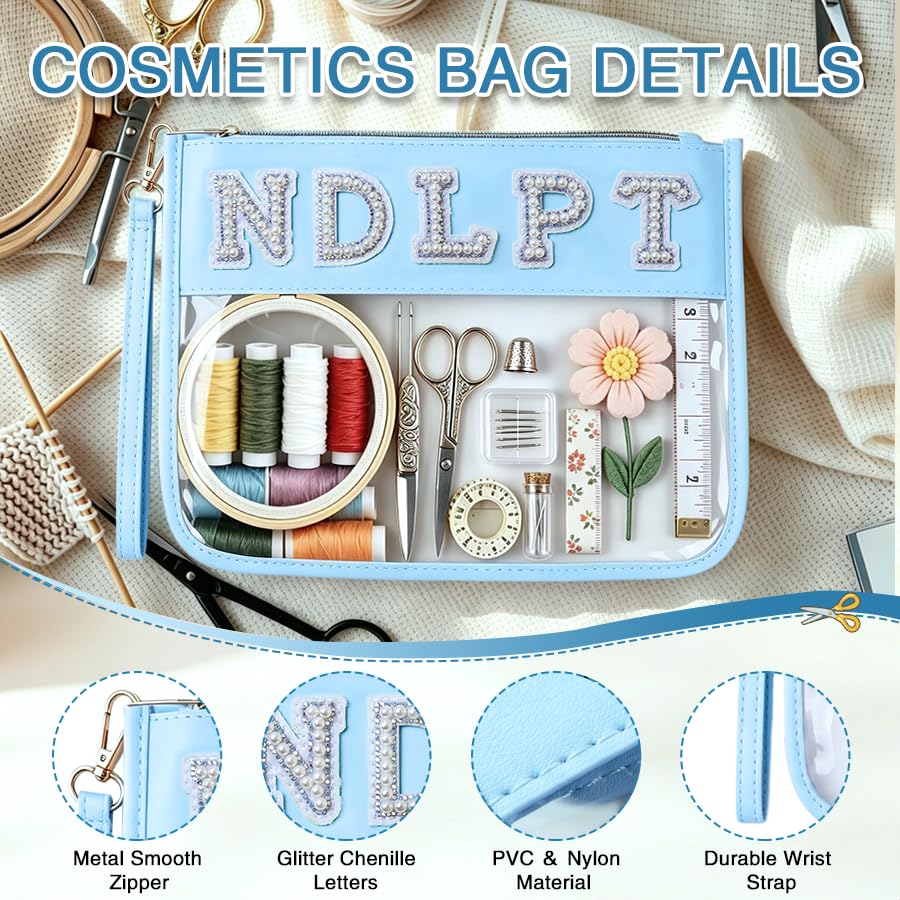 Needlepoint Project Bag NDLPT Clear Zip Pouch Bag, Premium Craft Storage Case, Sewing Organizers and Storage Sewing Gifts for Stitching Enthusiasts (Pearl Blue) - color: Pearl Blue
