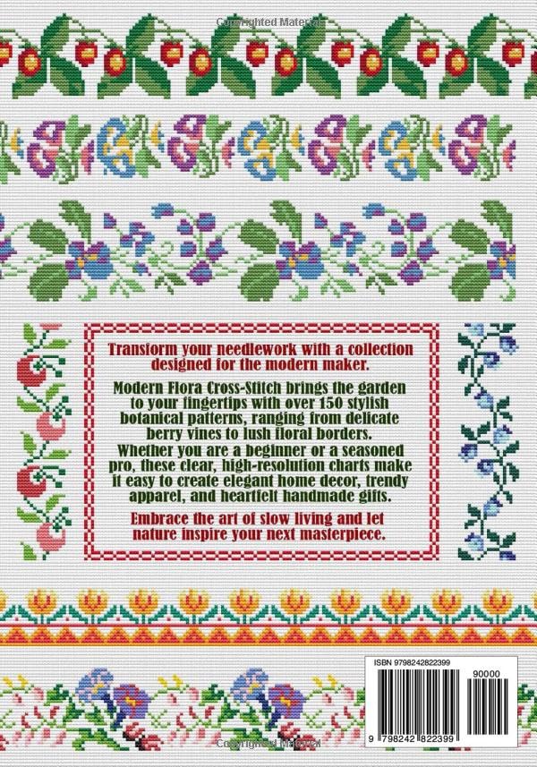 Flora Cross-Stitch Botanical Borders and Berry Patterns: Stylish Floral Motifs for Modern Embroidery