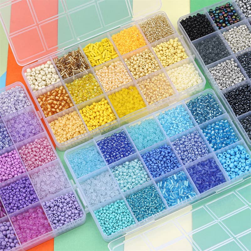 15 Grid Purple Glass Seed Bugle Tube Beads Kit for Jewelry Making DIY Craft - color: Purple, size: 15 Grid