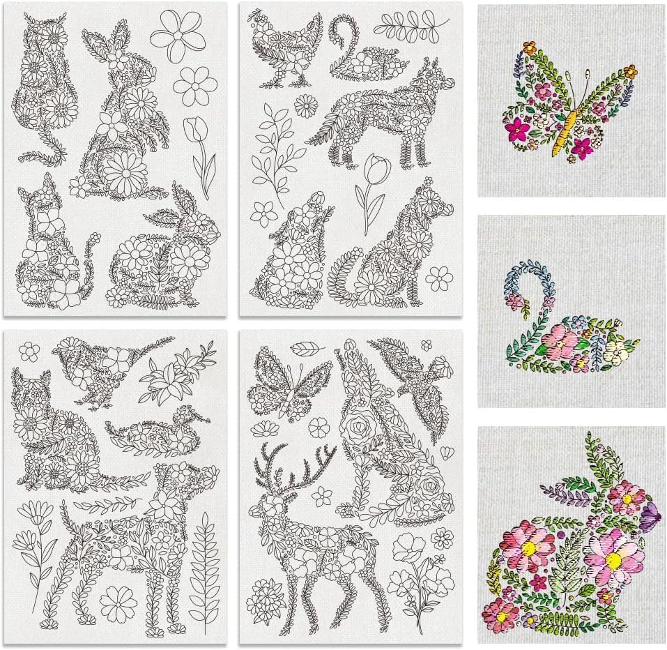 41 Pcs Water Soluble Embroidery Patterns Stabilizers Stick and Stitch Embroidery Paper Wash Away Stabilizers Flower Patterns, for Hand Sewing Lover Beginners, Animal&Flower