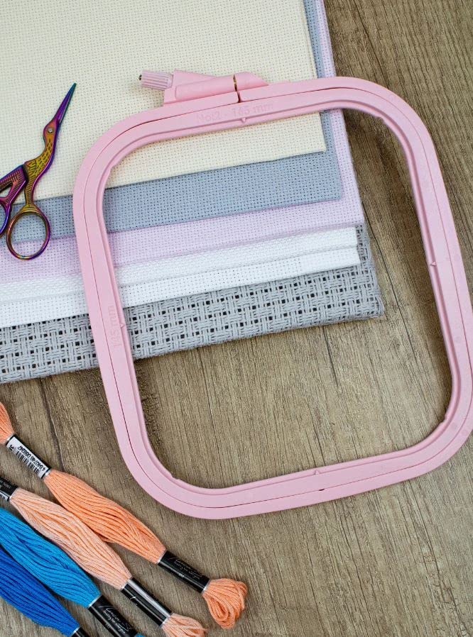 Nurge Square Embroidery Hoop - Plastic Cross Stitch Frame for Needlepoint & Embroidery - Adjustable Craft Hoop - Pink - No:1 (X Small) - color: Pink, size: No:1 (X Small)