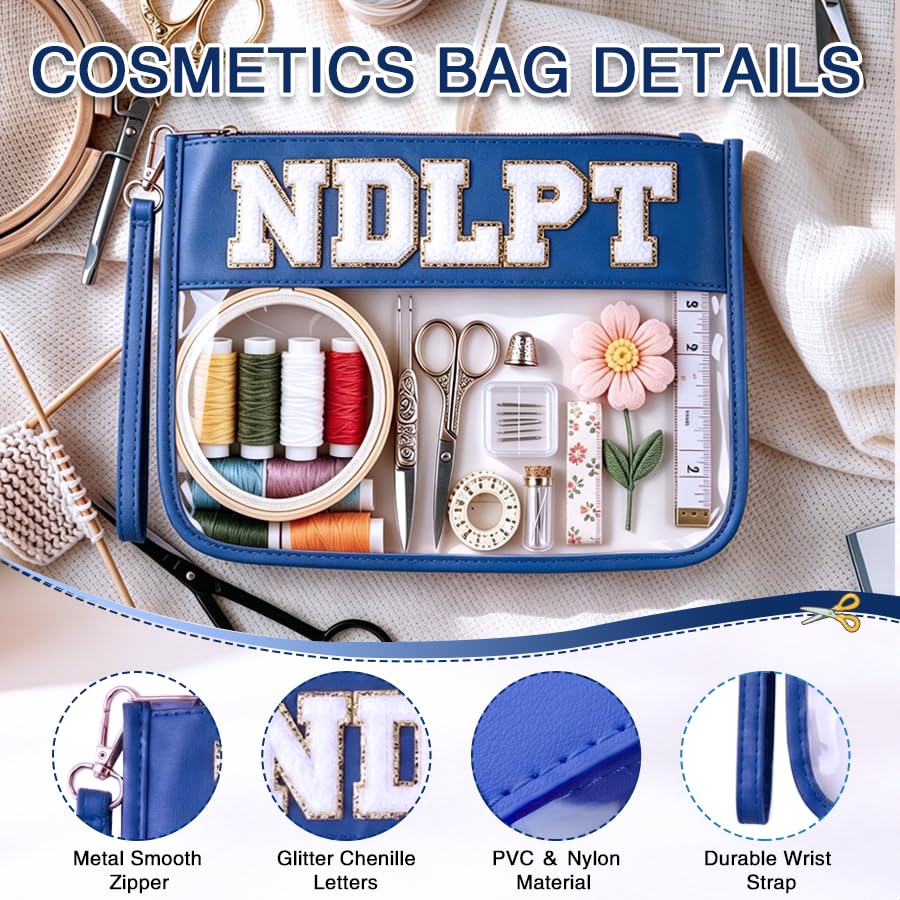 Needlepoint Project Bag NDLPT Clear Zip Pouch Bag, Premium Craft Storage Case, Sewing Organizers and Storage Sewing Gifts for Stitching Enthusiasts(Royal Blue) - color: Royal blue