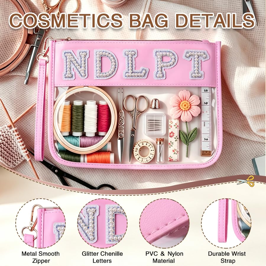 Needlepoint Project Bag NDLPT Clear Zip Pouch Bag, Premium Craft Storage Case, Sewing Organizers and Storage Sewing Gifts for Stitching Enthusiasts (Pearl Pink) - color: Pearl Pink
