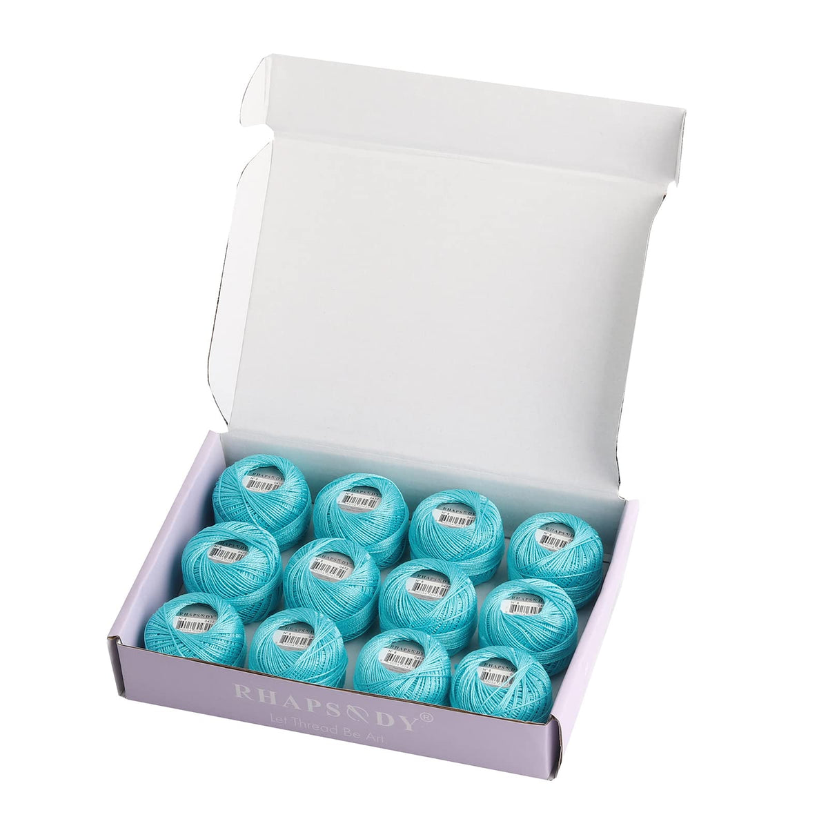 Rhapsody Pearl Cotton Thread Size 8 Crochet Thread Perle 12 Balls Set Hand Knitting, Embroidery, Sashiko, Cross-Stitch, Sewing, Needlepoint, DIY, Quilting (LT Bright Turquoise, Col. 432) - color: LT Bright Turquoise, Col. 432
