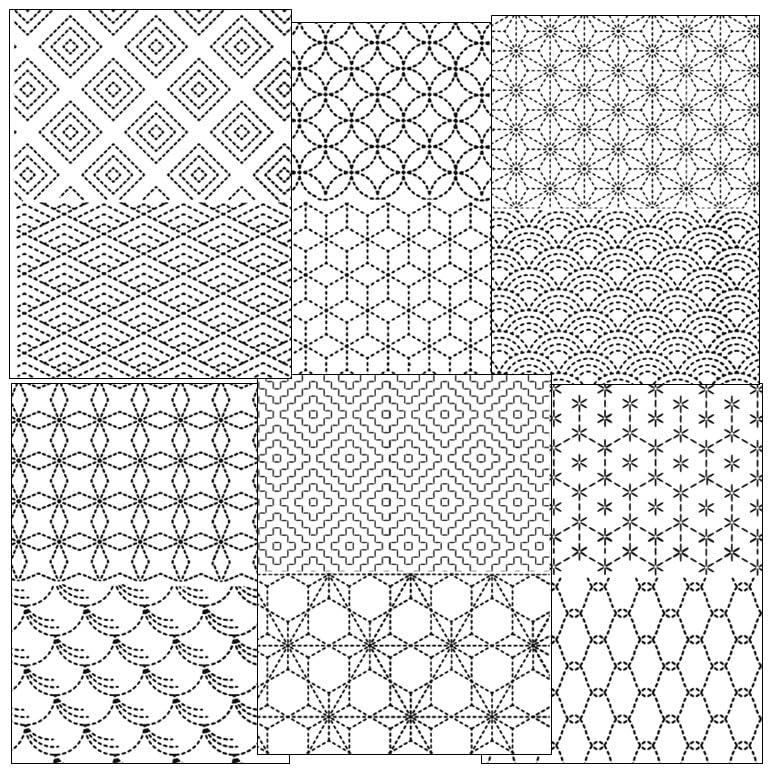 Sashiko Stick & Stitch Patterns, Japanese Embroidery Templates, Dissolvable Transfer Paper for Visible Mending (Geo)