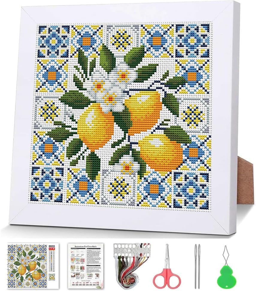 Lemon Cross Stitch Kits, Cross Stitch Kits for Adults Beginner with Framed - color: cross stitch Framed-8