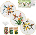 GLTAYLMY 3 Pack Embroidery Kits for Adults, Hummingbird and Flower Embroidery Kit for Beginners with Clear Instructions,1 Plastic Embroidery Hoops, Stamped Patterns, Colorful Threads, Tools - color: Bird123