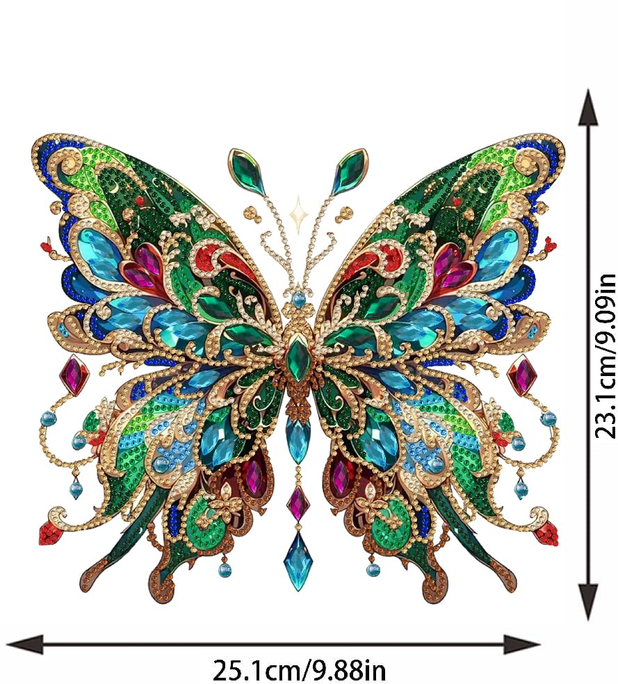STGLCR DIY Hanging Diamond Art Pendant Painting Kit Colourful Butterfly, Special Crystal Gem Craft Painting Kit Ornament Double Sided Diamond Art Suncatcher Window Hanging Ornament 7.8inch - color: Green Butterfly