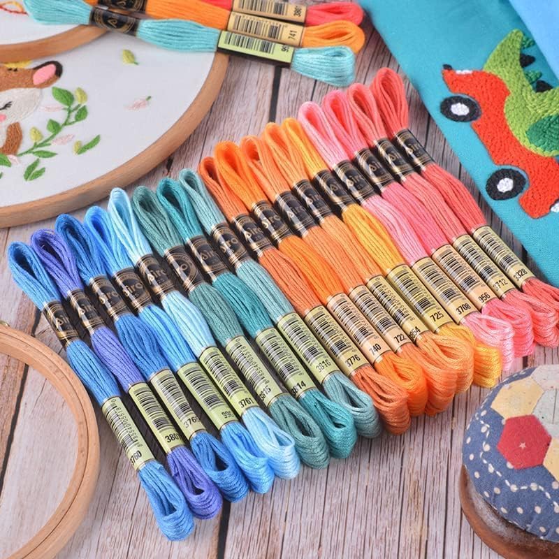 Maxee Embroidery Thread Floss, 100 Colors Skeins Rainbow Cross Stitch Thread, 8m Friendship Bracelet String Kit Craft Floss, Needlepoint Cotton Yarn - size: 0-100 colors