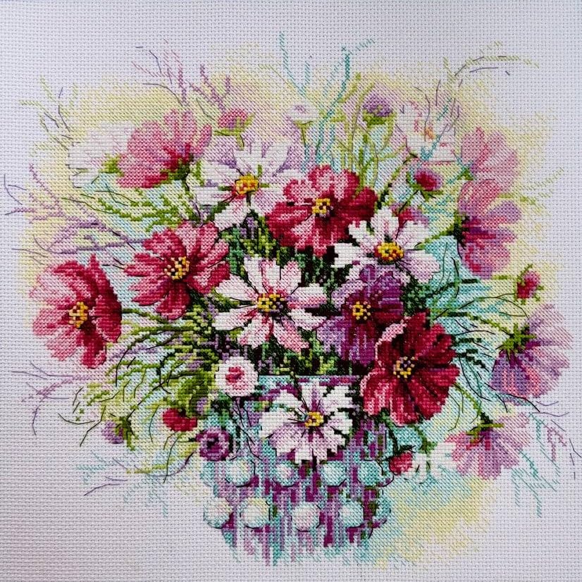 RIOLIS 2228 Watercolor Cosmos Counted Cross Stitch Kit 11.75 x 11.75 in