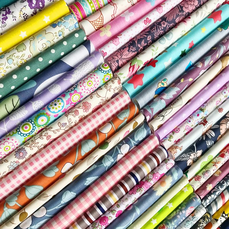 50pcs 10x10 Inches Cotton Quilting Fabric Craft Supplies Top Fat Quarter Bundles Floral Precut Fabric Square for DIY Craft Patchwork - size: 10x10 Inches