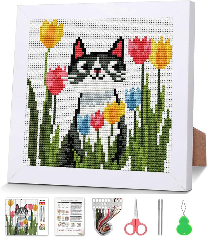 Tulip Cross Stitch Kits, Cross Stitch Kits for Adults Beginner with Framed - color: cross stitch Framed-6