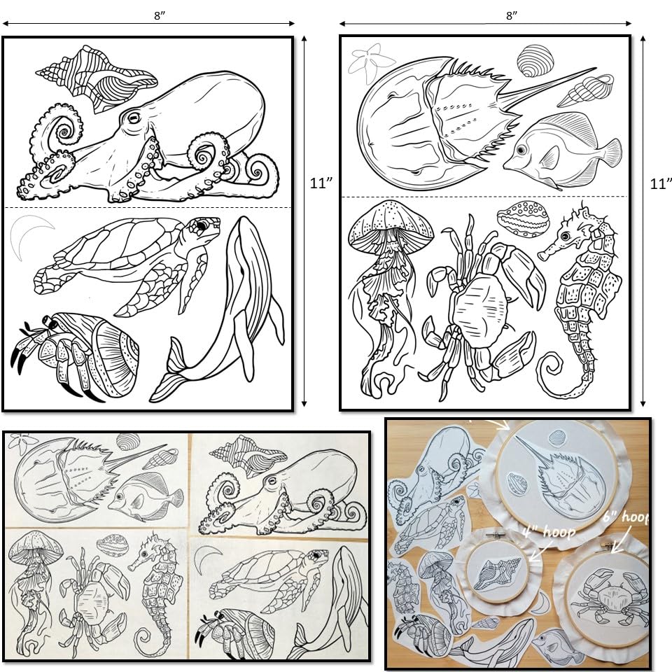 Water Soluble Embroidery Patterns Stabilizers, Stick and Stitch Embroidery Transfers Paper Tear Away Embroidery Stabilizer with Fun Designs for Stitching (Ocean) - color: ocean