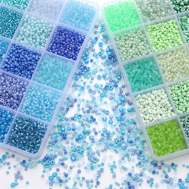 15 Color Glass Seed Tube Bugle Beads Bracelet Jewelry Making Kit,Blue - color: blue