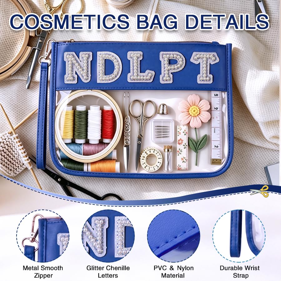 Needlepoint Project Bag NDLPT Clear Zip Pouch Bag, Premium Craft Storage Case, Sewing Organizers and Storage Sewing Gifts for Stitching Enthusiasts (Pearl Royal Blue) - color: Pearl Royal Blue