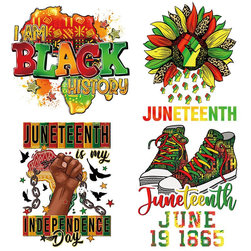 Juneteenth Heat Transfer Vinyl Decals Black History Iron on Patches for Clothing June 19 1865 Clothes Sew Appliques Party Supplies Juneteenth Independence Day Ready to Press Decals for T-Shirt Hat Bag - color: Style F