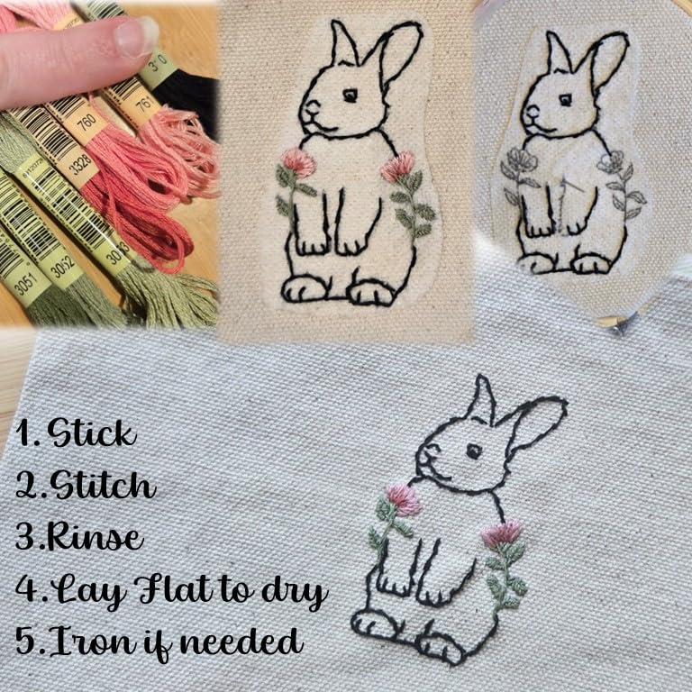 Water Soluble Embroidery Patterns Stabilizers, Stick and Stitch Embroidery Transfers Paper Tear Away Embroidery Stabilizer with Fun Designs for Stitching, Flowers and Animals (BunniesCatsDogs) - color: BunniesCatsDogs