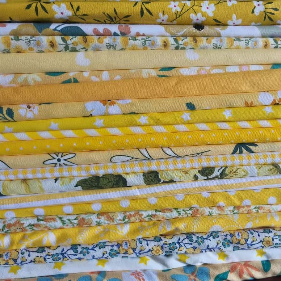 Cotton Fabric DIY Making Supplies Quilting Patchwork Fabric Fat Quarter Bundles DIY for Quilting Cotton Patchwork Cushions (20pcs Yellow, 9.8" x 9.8") - color: 20pcs Yellow, size: 9.8" x 9.8"