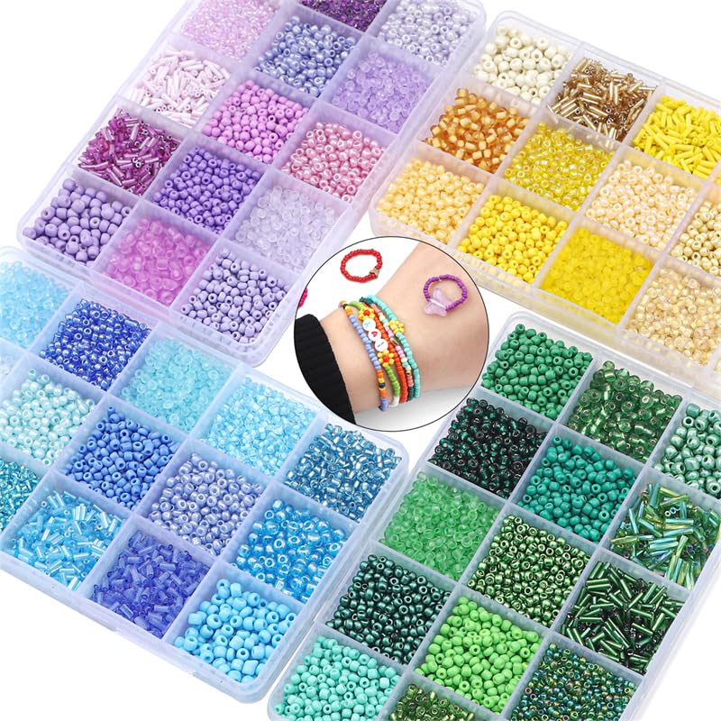 15 Color Glass Seed Tube Bugle Beads Bracelet Jewelry Making Kit,Yellow - color: yellow