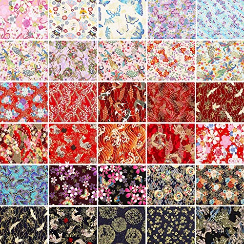 Tudomro 30 Pcs 8" x 10" Japanese Fabric Bundle Cotton Quilting, Retro Style - color: Retro Style