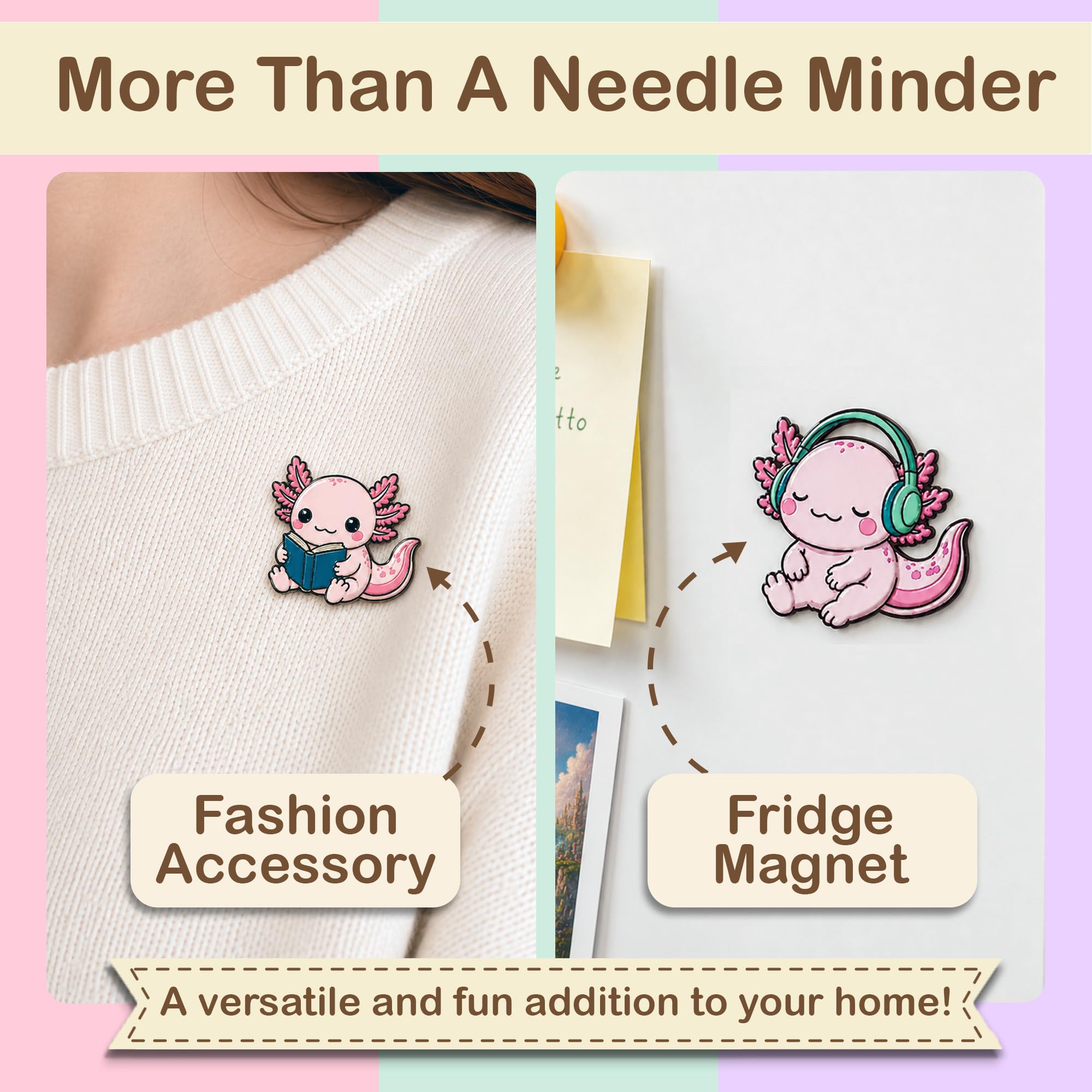 Kraftex Magnetic Needle Minder. Needleminder for Embroidery & Sewing. Cute Needlepoint Accessories. Magnetic Needle Holder for Cross Stitch. Cute Magnet Pin Gift - color: Axolotls